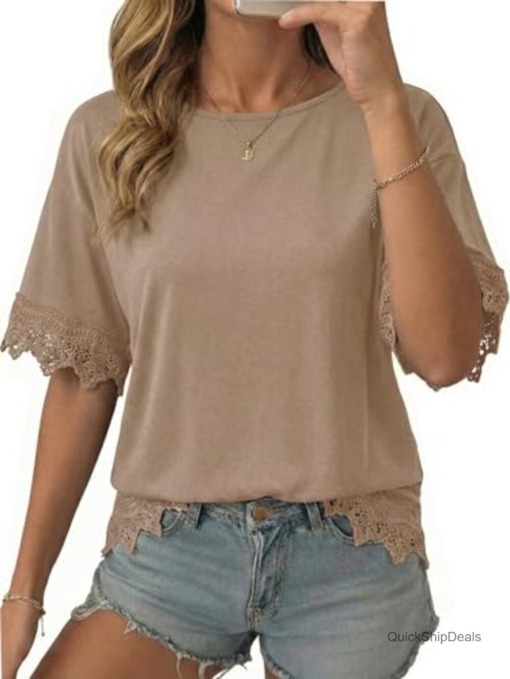 Oversized Lace Trim Short Sleeve T-Shirt Casual Loose Fit Top